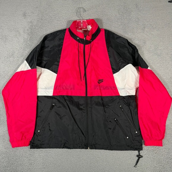 Nike Other - Vtg Nike Jacket Adult Large Black Pink Red Full Zip Windbreaker Hidden Hood